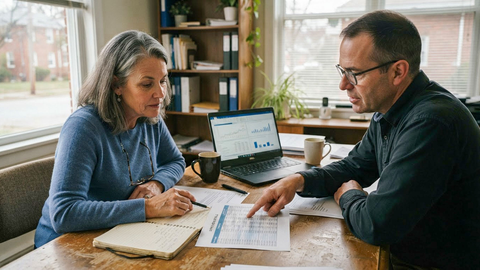 Business owner and advisor working through a depreciation schedule together