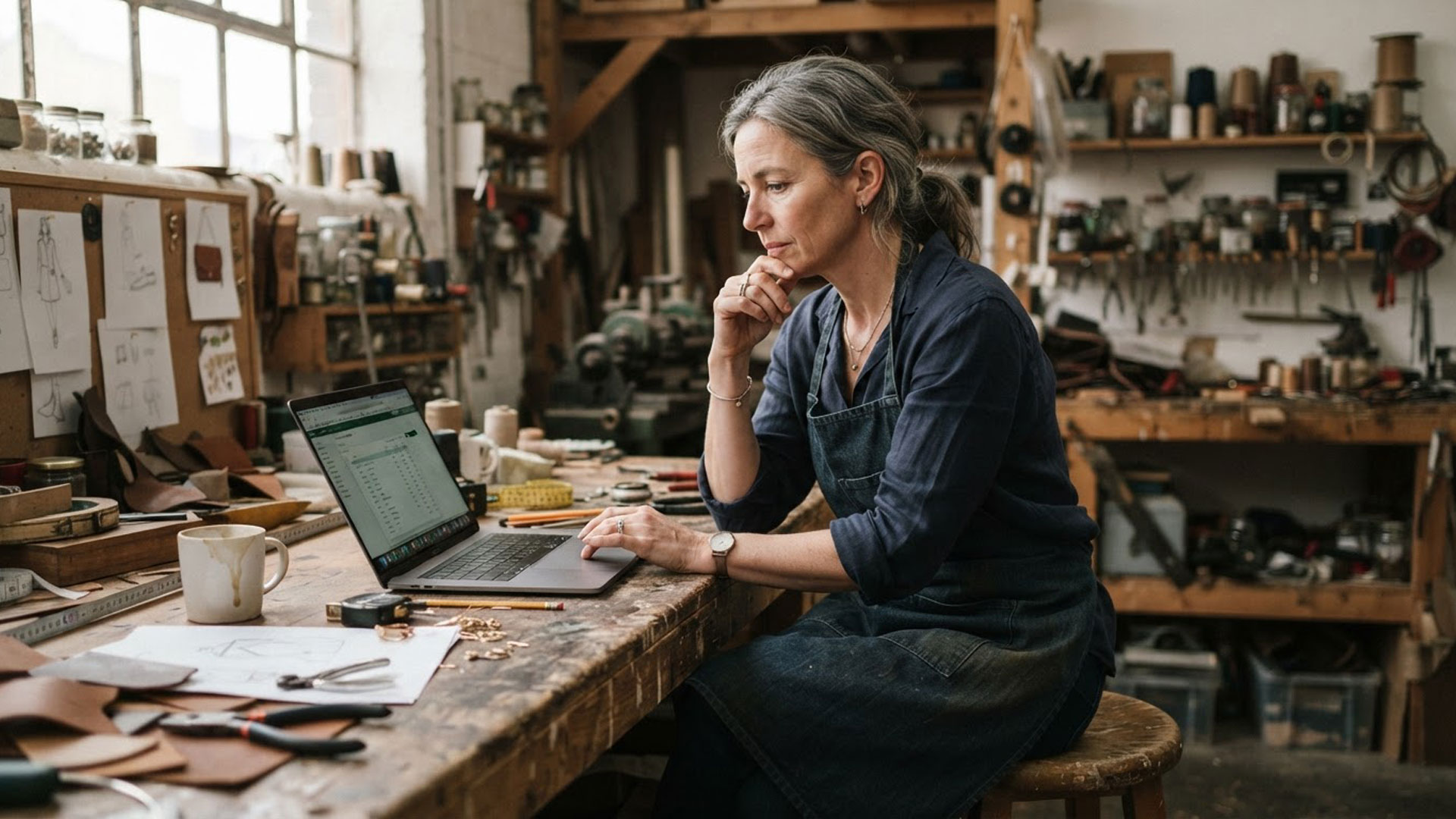 Small business owner weighing an entity structure decision in her workshop